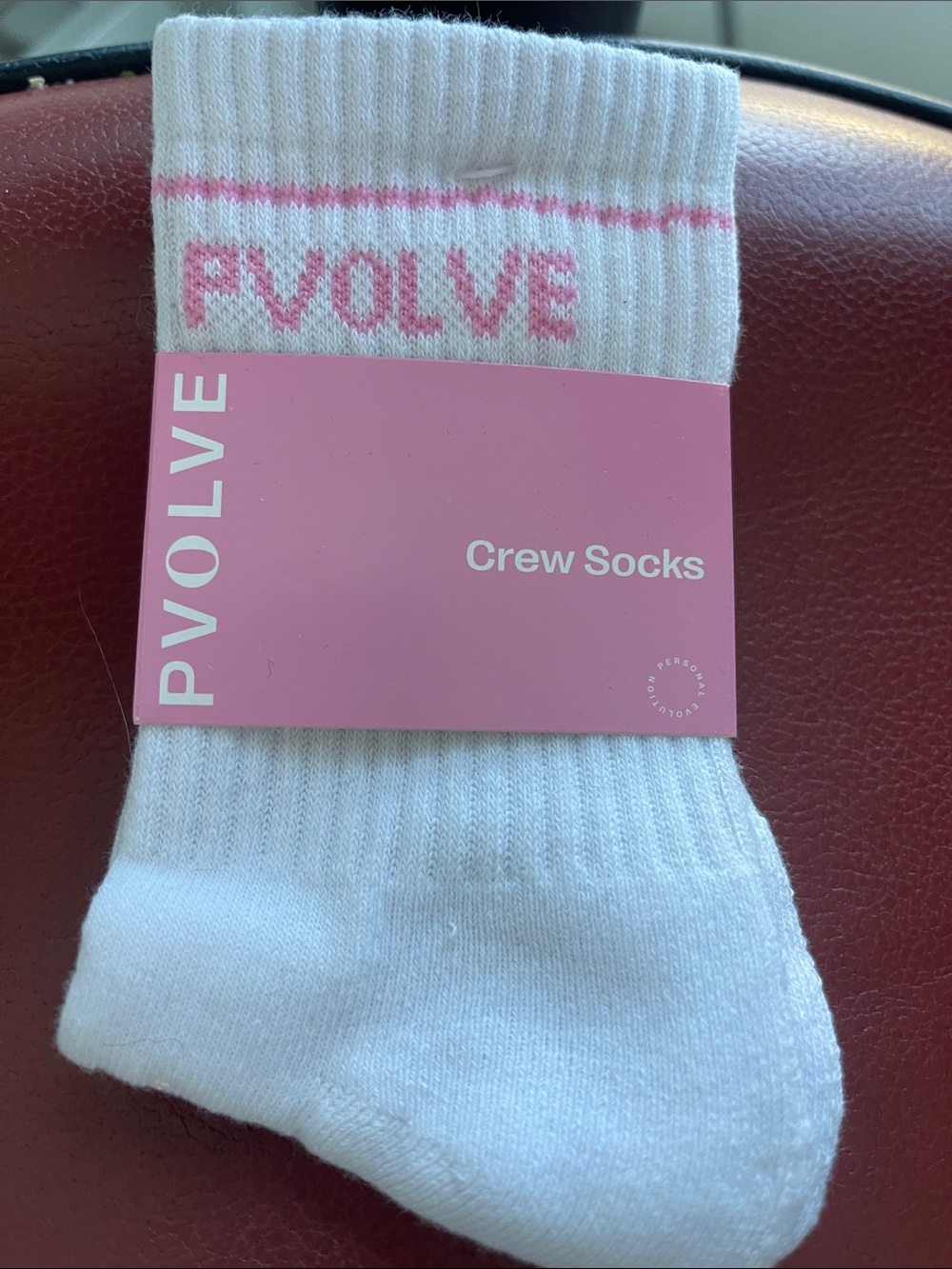 PVOLVE cotton blend White & Pink Crew Socks. One size. NWT